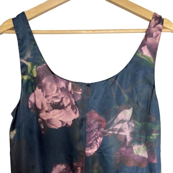 Vince Dress Night Garden Square Neck Slip Long Maxi Floral Navy Blue Size 6 - Picture 8 of 12